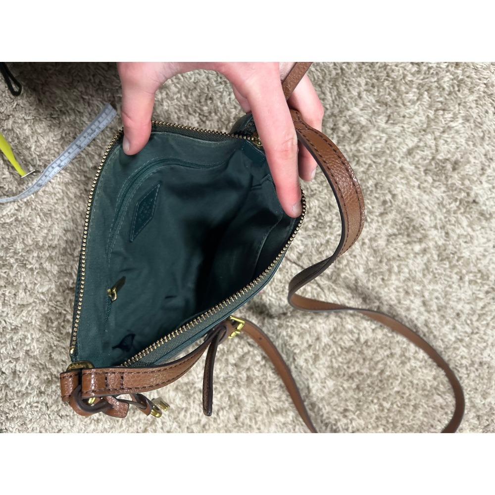 Fossil Green Leather Crossbody with Brown Trim - Picture 6 of 9